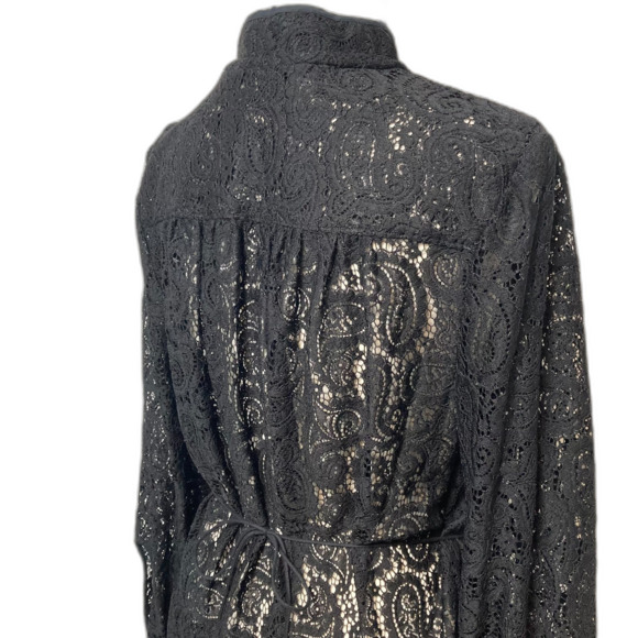 H&M Mock Neck Lace Dress Oversized Tie Neck Tie Waist Tie Cuff Rom Com Dress - Picture 4 of 10